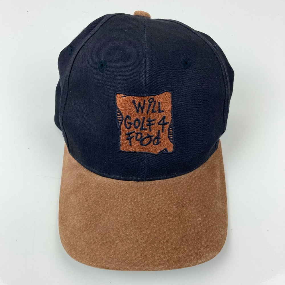 Will Golf 4 Food Black & Brown Suede Bill Strapback Dad Hat Embroidered Logo